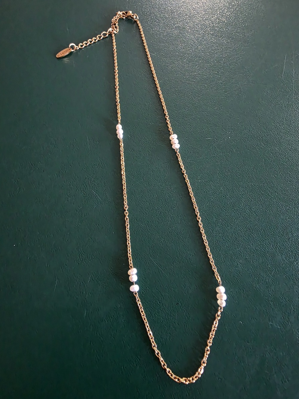 Gold Pearl Station Necklace for Women